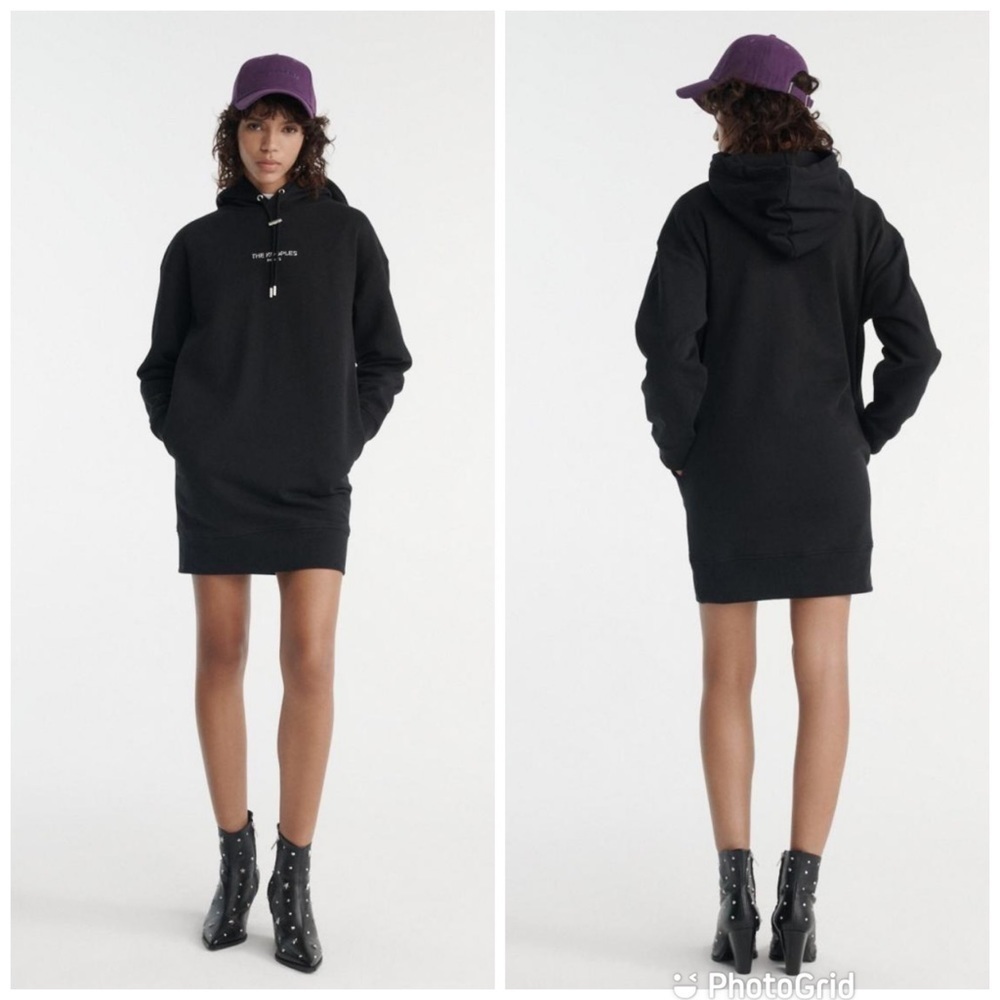 The Kooples Hooded Fleece Logo Dress In Black